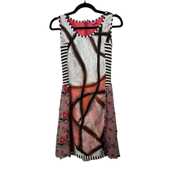 Save the Queen Dress Womens Small Floral Striped Sleeveless Mini Shift Pink Y2K - Picture 2 of 8